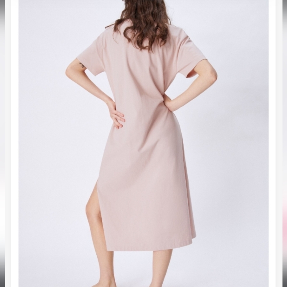 ZARA Light Pink Short Sleeve Long Button Casual Dress Sz-S - Picture 3 of 9